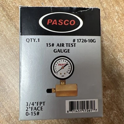 Pasco 1726-10G 2" 15# Air Test Gauge 1/4" MPT Brass Connect 3/4" FPT Hex Body - Image 1 of 4
