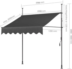 Klemmmarkise Balkonmarkise Sonnenschutz Dach Sonnensegel Fenstermarkise 2.5x1,2m - Bild 1 von 8