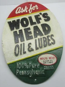 Very Nice Wolfs Head Motor Oil Cast Iron Sign Advertising Dealer Display Sign - Picture 1 of 1