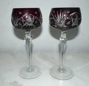 VINTAGE CRANBERRY CUT TO CLEAR CRYSTAL WINE GOBLETS 7 5/8" TALL - Picture 1 of 1