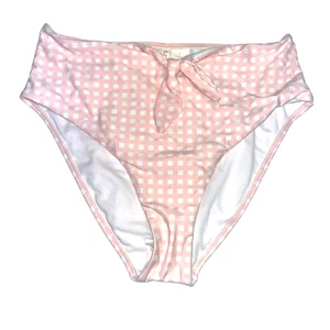 GB Gianna Bini High-Waist w/ Tie Bikini Bottoms | Pink White Check | Sz L, NEW  - Picture 1 of 8
