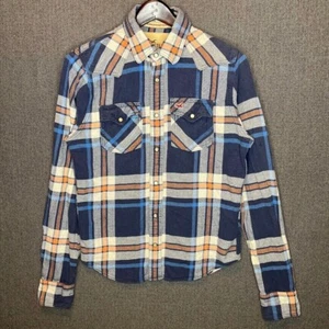 Hollister Shirt Men's Medium Blue Plaid Western Snap Up Collared Pockets Work - Picture 1 of 10