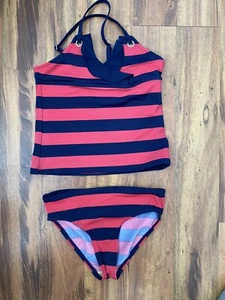 NWOT~ Lands End ~ Pink & Navy Stripe 2 Piece Tankini Swimsuit Size 8 - Picture 1 of 3