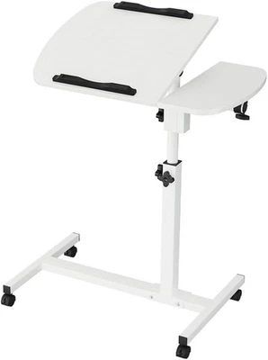 Adjustable Laptop Table Desk Stand 360° Rotating Portable Lockable Wheels White - image 1 of 4