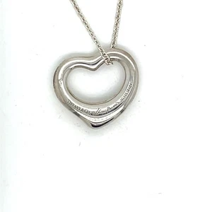 TIFFANY & CO. ELSA PERETTI OPEN HEART PENDANT 16mm STERLING SILVER 925 NECKLACE - Picture 1 of 8