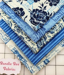 TRUE BLUE~MICHAEL MILLER Fat Quarter bundle of (5) New Quilting 100% Cotton - Picture 1 of 6