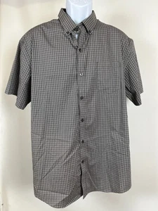 Van Heusen Shirt Men's Sz XL 17-17.5 Gray Black Plaid Short Sleeve Button Down - Picture 1 of 13