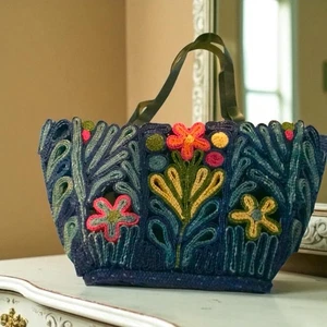 Chicos Straw Floral Dbl Handle Shoulder Bag Beach Vacation boho summer - Picture 1 of 3