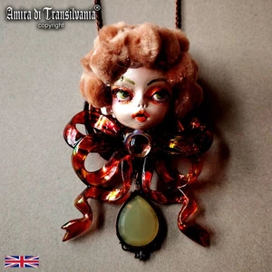 Art Deco Nouveau Luxury Pendant Jewelry Necklace Doll Head Venus Fur Flake Bow - Picture 1 of 24