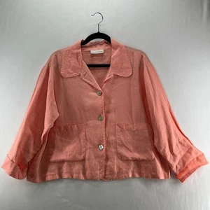 Bryn Walker Linen 3/4 Sleeves Topper Jacket Womens L Oversized Lagenlook Orange - Picture 1 of 11