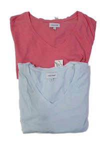 Revel Womens Coral Cotton Short Sleeve V-Neck Tee Top Size L lot 2 - Picture 1 of 3
