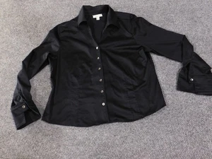 Coldwater Creek Shirt Womens Petite XL Black Button Front Stretch Long Sleeve - Picture 1 of 13