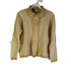 Vintage 60s Womens Large Virgin Wool Contrast Collar Zip Cardigan Sweater - Picture 1 of 10