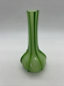 Vintage Handblown Glass Vase Ribbed Green Cased MCM Leek Onion - Picture 1 of 20