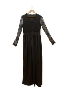 black maxi dress/gown Sz L Lace Bodice Sheer Sleeves Slit Skirt Witchy Goth - Picture 1 of 6