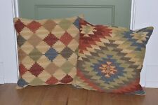Pottery Barn Kilim 18x18 Wool Cotton Southwestern Pillows Set of 2 W/inserts