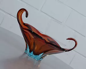 Murano Glas Schale Obstschale organisch Zipfelglas Braun Blau Vintage 1960er J. - Bild 1 von 9