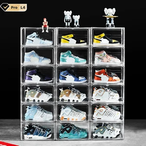 2x 4x 8x Magnetic Drop Side Shoe Box Storage Containers Sneaker Display Cases - Picture 1 of 27