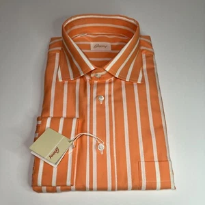 NWT BRIONI Regular-Fit Orange White Stripe Cotton Dress Shirt Large - Picture 1 of 6