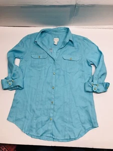 Chicos Size 0 Button Up Shirt, Aqua NWT - Picture 1 of 6