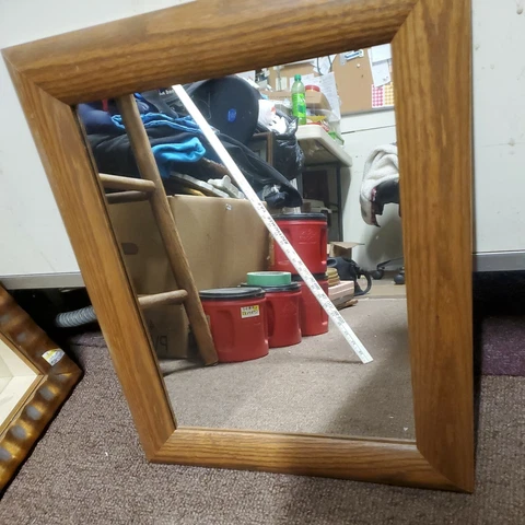 Vtg 18x15" Wood Oak Framed Mirror Wall Mount Farmhouse Antique Wall home Decor Cover