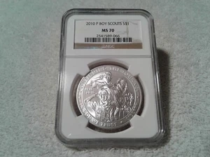 2010 P BOY SCOUTS NGC MS 70 $1 SILVER COMMEMORATIVE - Picture 1 of 4