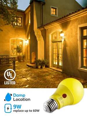 TORCHSTAR LED Dusk to Dawn Yellow A19 Bug Light Bulb, 9W 2700K Soft White