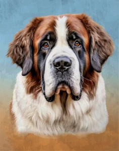 Saint Bernard Dog Print, Poster, Illustration 8x10 11X14 Watercolor Style - Picture 1 of 3