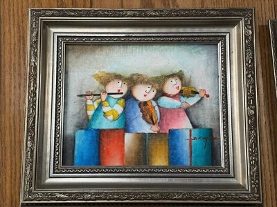 "Pintura al óleo firmada por Joyce Roybal ARTE ENMARCADO músicos vientos de madera 8 X 10""" Foto 1 de 4