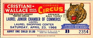 VINTAGE 1966 CRISTIANI-WALLACE BROS. ZIRKUS TICKET LAUREL MD  - Bild 1 von 2