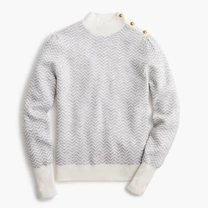 J Crew 3X Plus Alpaca Grey Ivory Button Detail Mockneck Sweater Herringbone - Bild 1 von 2
