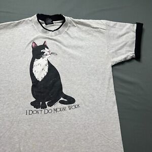 Vintage Cat Shirt Mens XL Gray Black Cats I Don't Do Mouse Work Funny 90s Tee