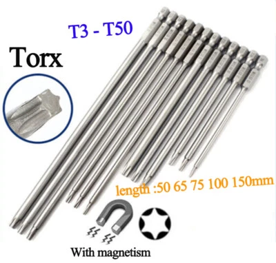Torx Screwdriver Bits T3,T4,T5,T6,T7,T8,T9,T10,T15,T20,T25,T27,T30,T40,T45,T50 - Image 1 of 4