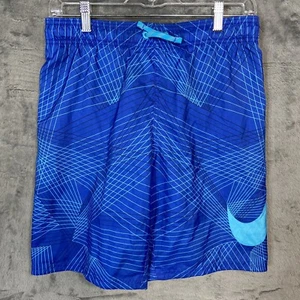 Nike Board Shorts Boys 11 13 Years Blue Big Swoosh Geometric Pattern Pockets Y2K - Picture 1 of 11