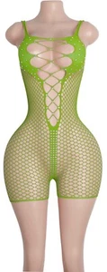 Rhinestone Fishnet Romper - Green - One Size - Picture 1 of 2