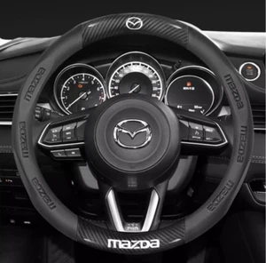 15" PU Leather+Carbon fiber Steering Wheel Cover For Mazda BT-50 CX-3 CX-30 CX-5 - Picture 1 of 12