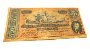 BILLETE DE VEINTE DÓLARES ESTADOS CONFEDERADOS DE AMÉRICA 1864 - SIN CERTIFICAR - Imagen 1 de 7