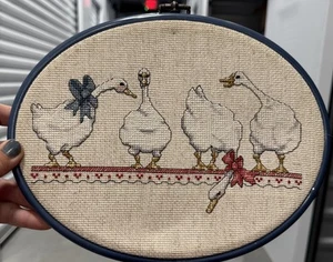 Vintage Cross Stitch Framed Wall Art Country Geese Mom's Kitchen 11”x8” - Picture 1 of 5