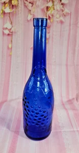 Vintage AM Kobaltblau Glas Weinflasche 12" hoch Design geprägt mit Trauben - Bild 1 von 7