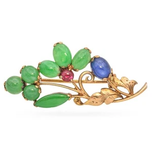 Vintage Gold Plated Multi Gemstone Floral Brooch - Picture 1 of 5