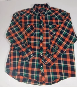 Authentic Workwear Flannel Orginal by Cactus Pearl Snap sz XL Orange Navy green - Picture 1 of 8