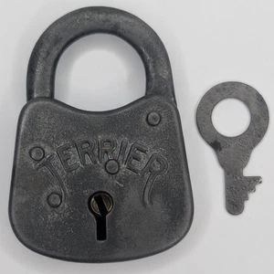 Vintage antikes Vorhängeschloss "TERRIER" mit Schlüssel (lesen) - Bild 1 von 6
