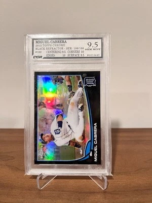 2013 Topps Chrome Miguel Cabrera Sliding Black Refractor /100 Tigers DGA 9.5 - Image 1 of 3