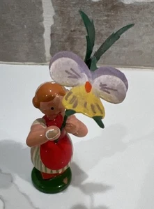 Vintage Erzgebirge Germany Girl Holding Violet 3 3/4” T-READ - Picture 1 of 13