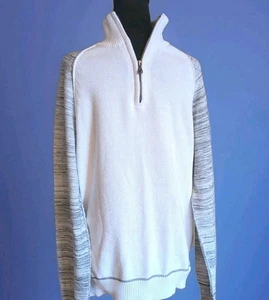 BKE Buckle Sweater Men's L White Gray Long Sleeve 1/4 Zip Stretch Top Preppi EUC - Picture 1 of 10
