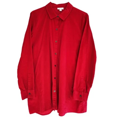 J.Jill Women’s Size M Red Cotton Corduroy Smock Tunic Top L/S Button Front Shirt - Image 1 of 4