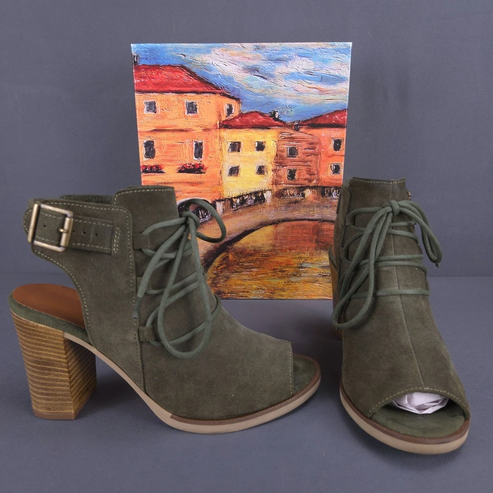 Bella Vita Womens  Ankle Block Heel Peep Toe Back Strap Olive Suede Pruitaly 7M - Image 1 of 4