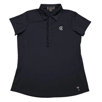 Camisa polo feminina Golftini manga curta azul escuro média golfe roupa ativa elástica - Imagem 1 de 4