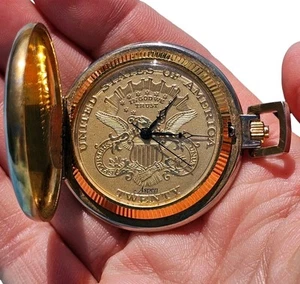 Vintage Twenty Dollar Coin Pocket Watch By Aspen Needs Battery United States USA - Picture 1 of 14