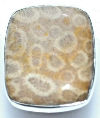 Impresionante anillo de plata de ley 925 con piedras preciosas de coral fósil natural con sello 51/2 L Foto 1 de 4